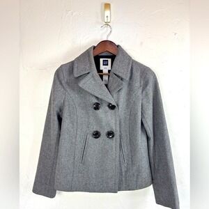 VINTAGE GAP Cropped Double Breasted Button Pea Coat Women's Y2K Grey Wool Small